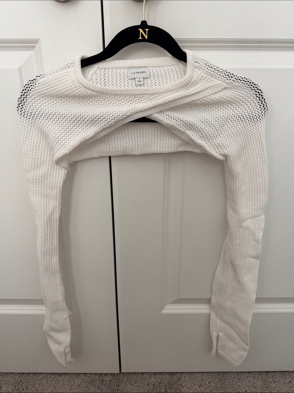 La Hearts White Open-Knit Bolero Shrug